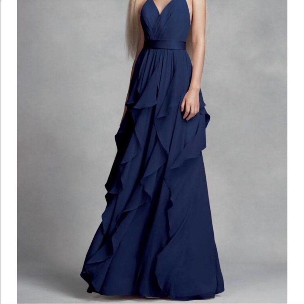 Vera Wang Ruffle Chiffon Formal Evening Gown Dress Size 4